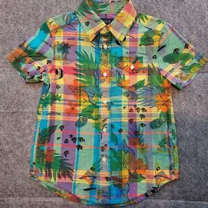 Polo Ralph Lauren Tropical Shirt Boys 5 Madras Print Colorful Plaid Bright Logo